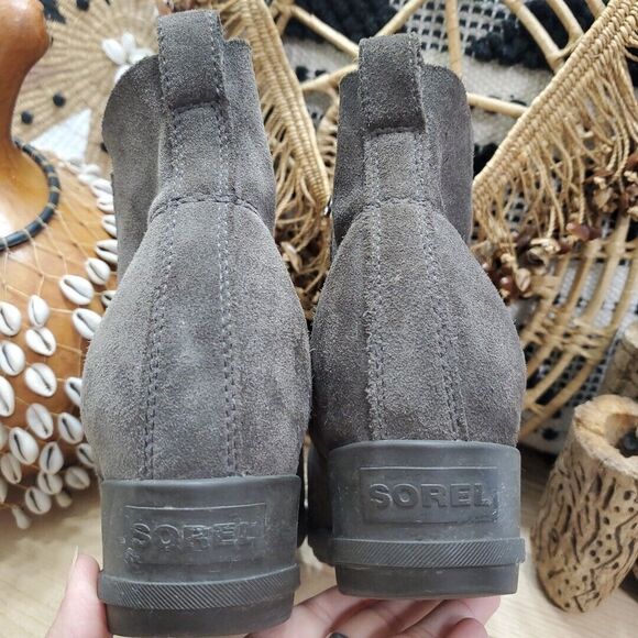 Sorel Womens 10.5/41.5 Evie Ankle Low Wedge Booties Suede Gray Zip EVA Comfort - Picture 8 of 14